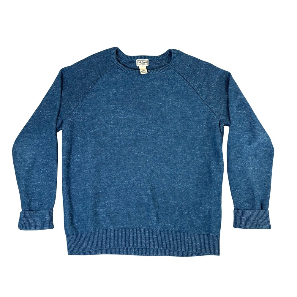 LL Bean Mens Large Organic Cotton Crewneck Sweater Blue Marl Knit 510586